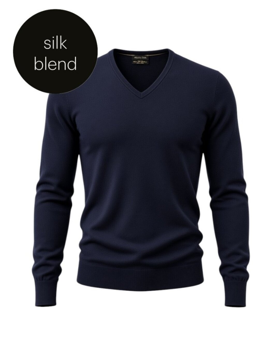 MASSIMO DUTTI Navy Blue V-Neck Cotton Silk Cashmere Knit Sweater m